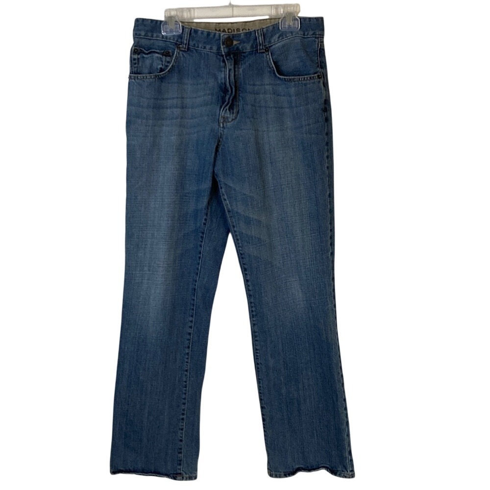 Madison Mens Classic Blue Light Wash Wash Wide Leg Jeans‎ Size 34x34 Cotton
